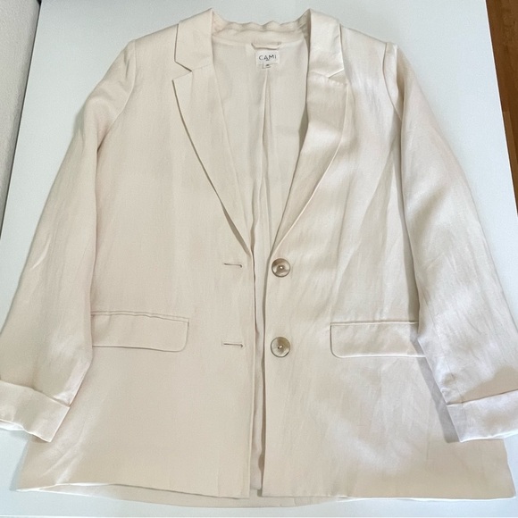 Cami NYC Owen Blazer Silk Linen Notch Lapel Button Front Jacket Ceramic Ivory XL - Picture 10 of 16